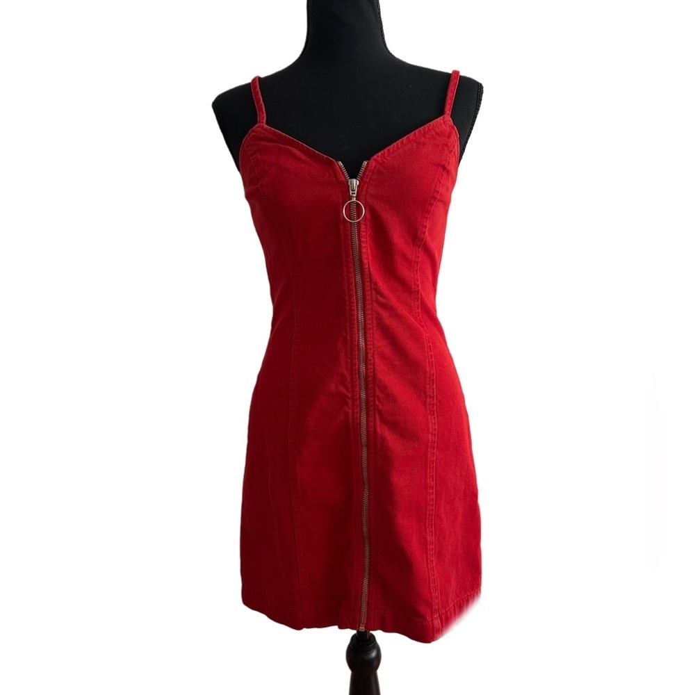 Topshop Red Zip-Front Spaghetti Strap Mini Dress Indie Sleeze